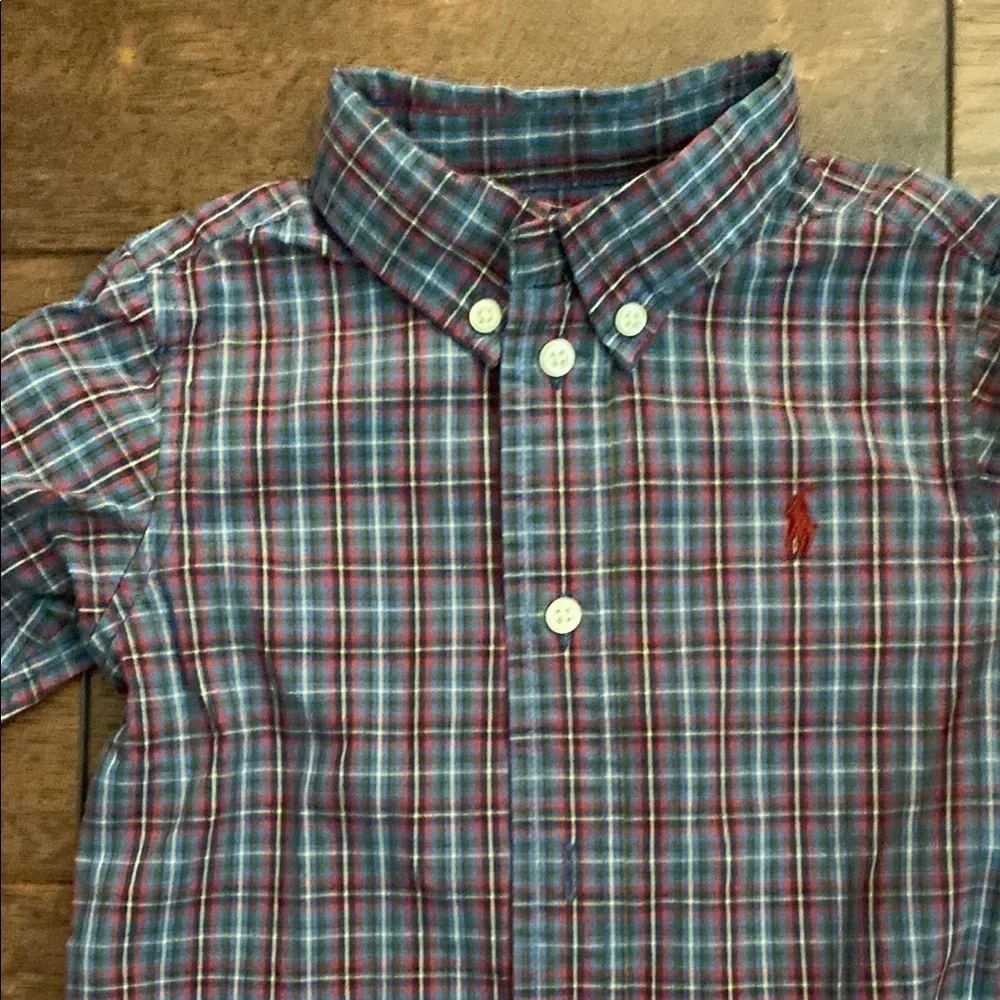 Ralph Lauren Red and Blue Button Down Shirt with Plaid Pattern